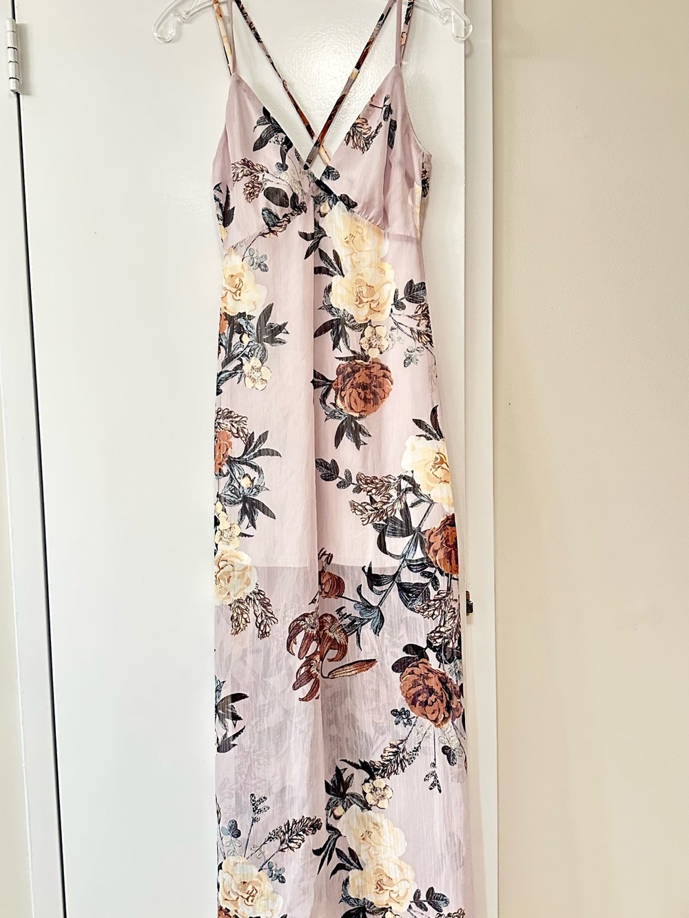 Charlotte Russe Mauve Floral Maxi Dress with Spaghetti Straps